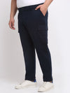 Plus Size Men  Navy Blue Mid Rise Cotton Trousers