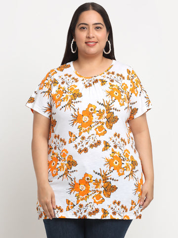 Floral Printed Longline Cotton T-Shirt