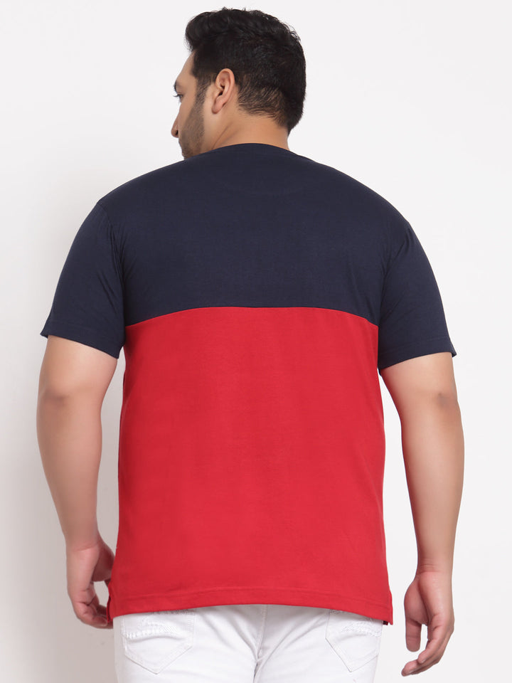 Men Red Polo Collar Pockets T-shirt