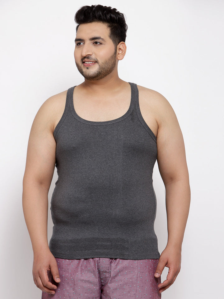 plusS Men Plus Size Charcoal Grey Solid Innerwear Vest MSD9807-ANTHRA