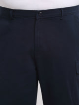 plusS Men Plus Size Navy Blue Mid Rise Cotton Trousers