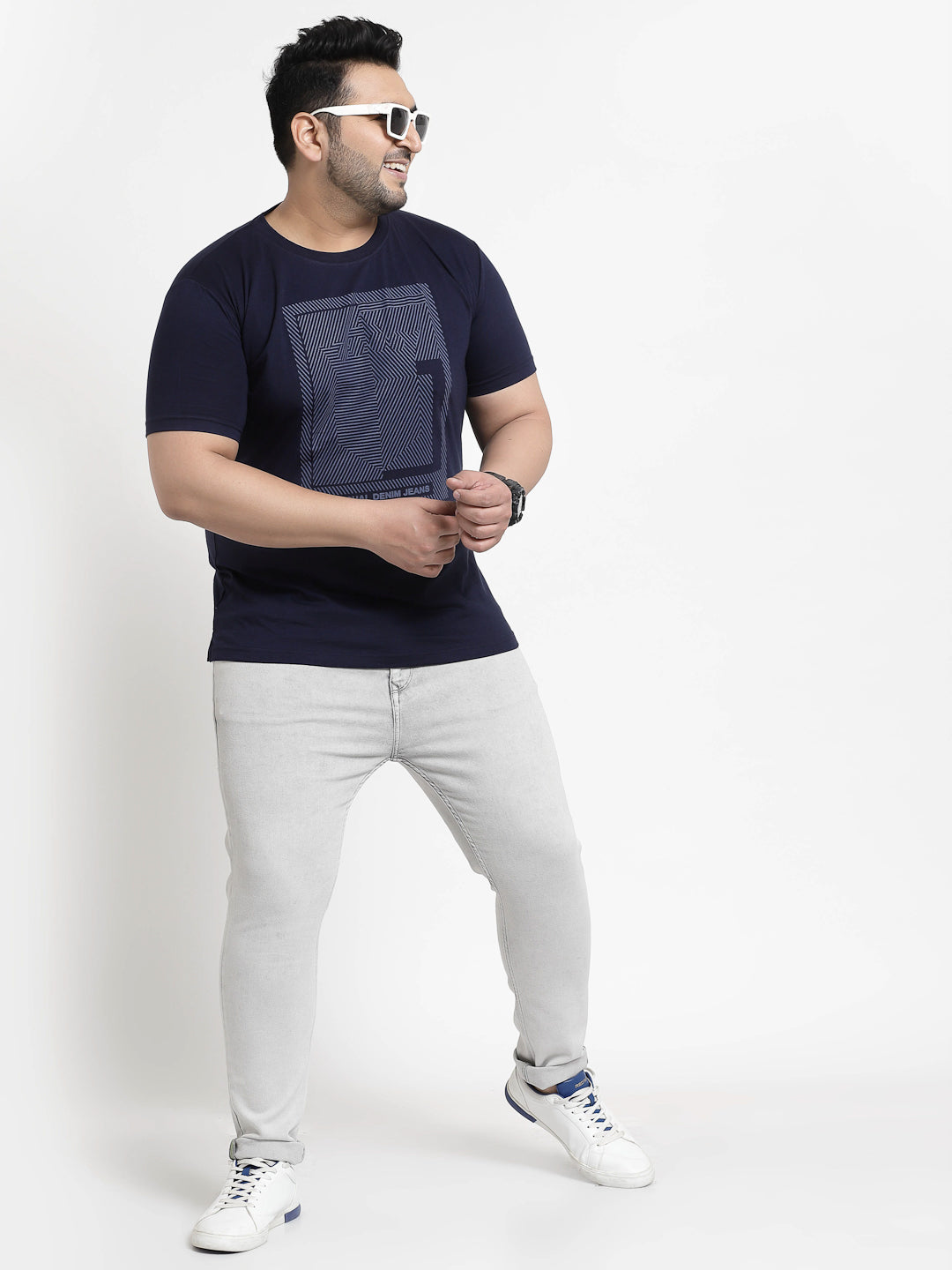 Men Navy Blue Printed Pure Cotton T-shirt