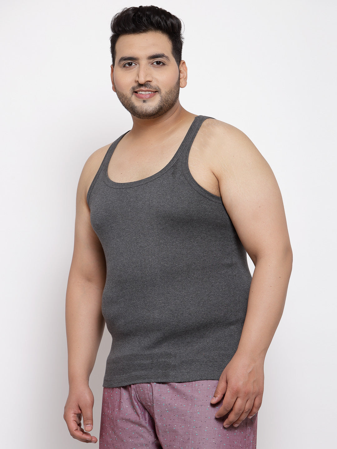 plusS Men Plus Size Charcoal Grey Solid Innerwear Vest MSD9807-ANTHRA