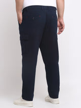 plusS Men Plus Size Navy Blue Mid Rise Cotton Trousers