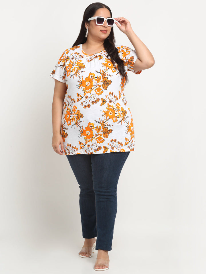 Floral Printed Longline Cotton T-Shirt