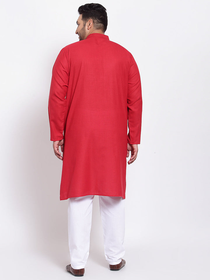 plusS Men Red  White Regular Pure Cotton Kurta with Pyjamas