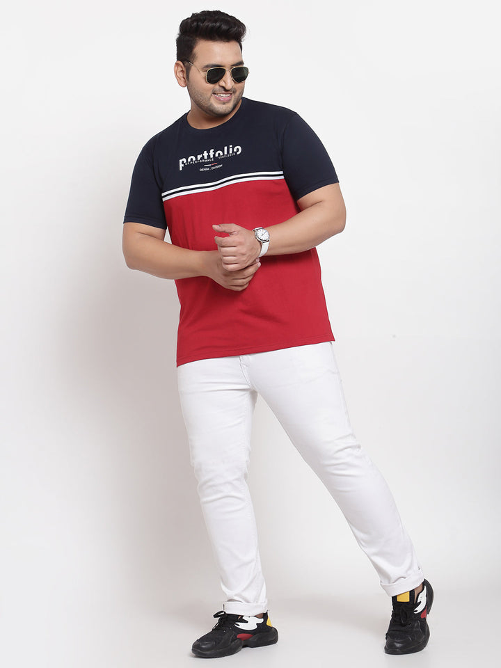 PlusS Men Red Colourblocked T-shirt