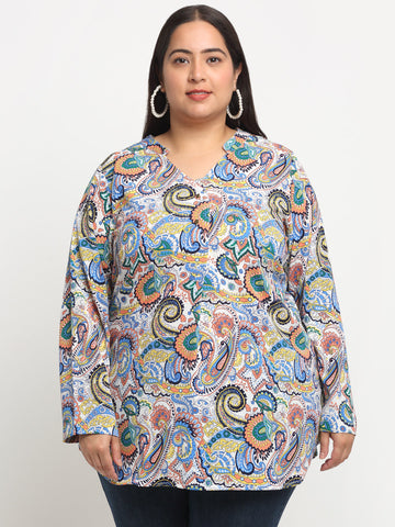 plusS Ethnic Motifs Printed Longline Top