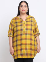 Plus Size Checked Roll-Up Sleeves Top