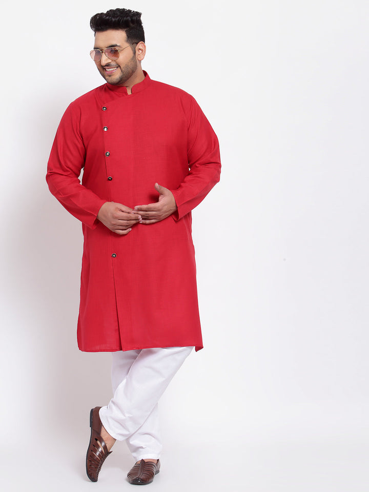 plusS Men Red  White Regular Pure Cotton Kurta with Pyjamas