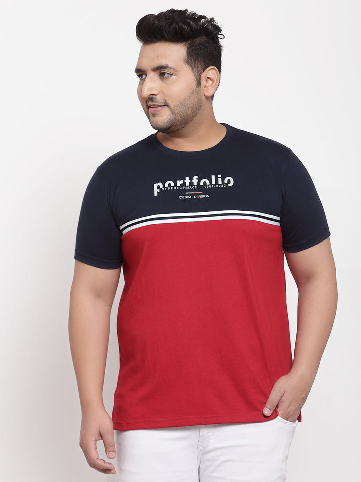 PlusS Men Red Colourblocked T-shirt