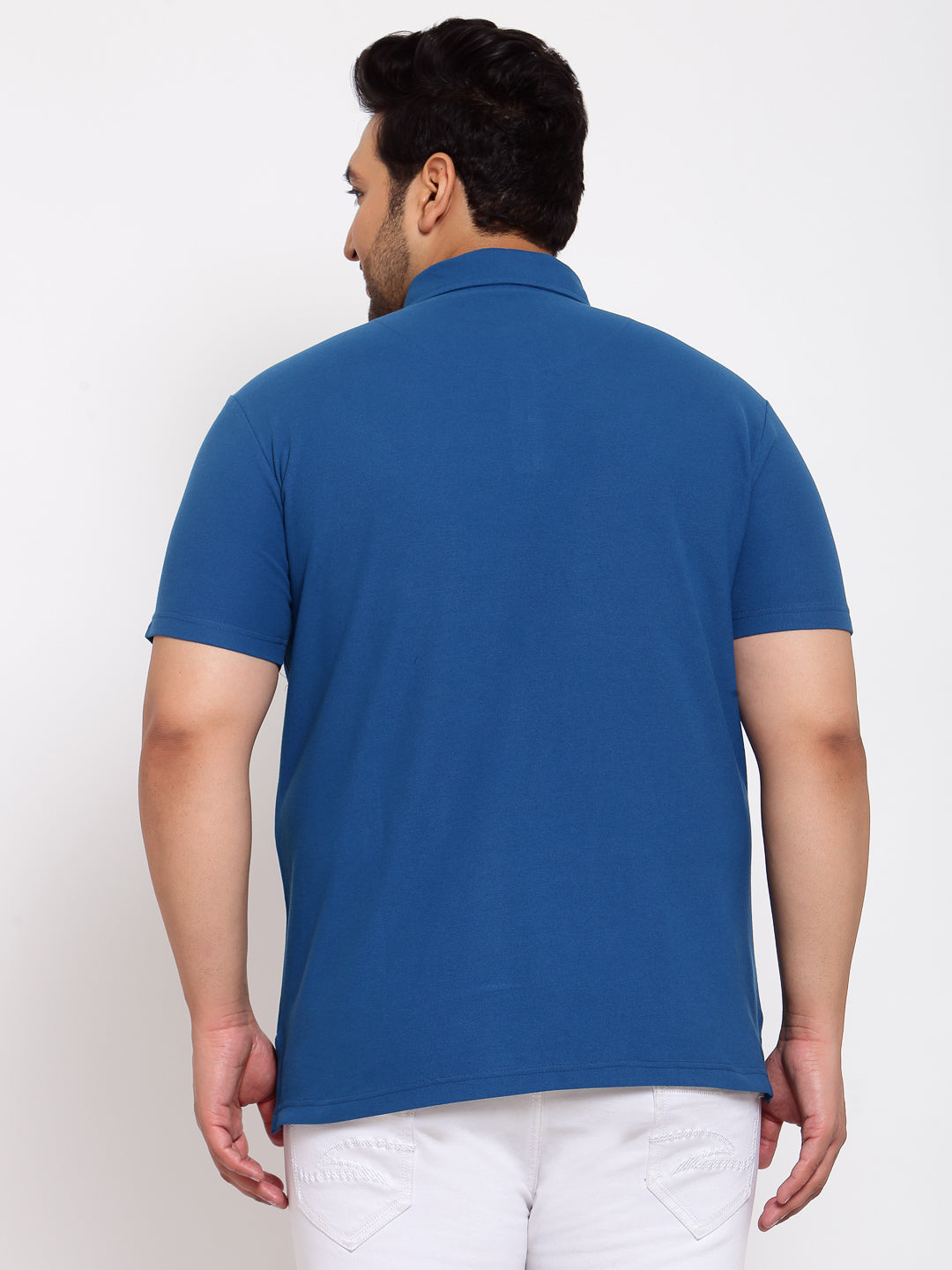 plusS Men Blue V-Neck Raw Edge T-shirt