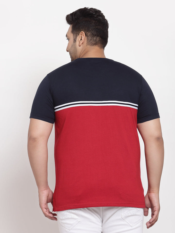 PlusS Men Red Colourblocked T-shirt