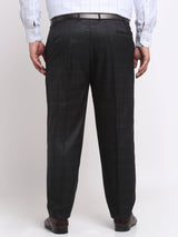 plusS Men Black Mid Rise Cotton Formal Trousers