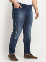 plusS Men Plus SizeÂ Comfort Mildly Distressed Light Fade Stretchable Cotton Jeans