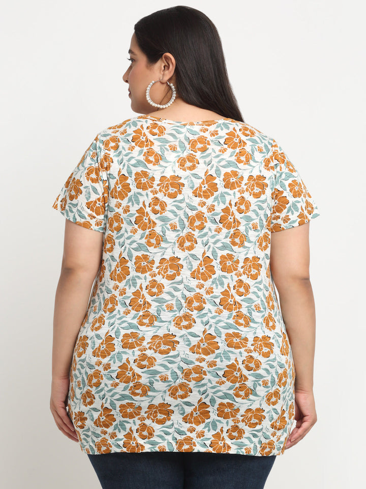 Plus Size Floral Printed Cotton T-shirt