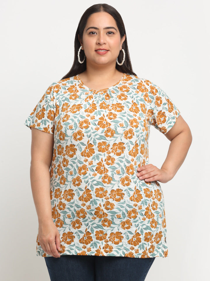 Plus Size Floral Printed Cotton T-shirt