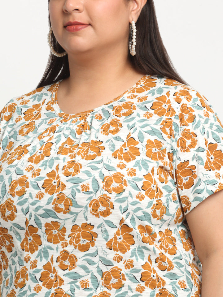 Plus Size Floral Printed Cotton T-shirt