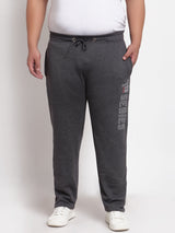 plusS Men Grey Solid Cotton Straight Fit Track Pants