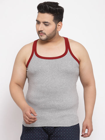 plusS Men Plus Size Grey  Maroon Solid Innerwear Vest