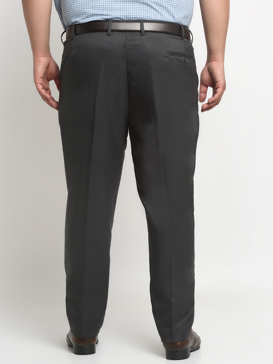 plusS Men Charcoal Mid Rise Cotton Formal Trousers