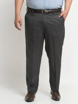 plusS Men Charcoal Mid Rise Cotton Formal Trousers
