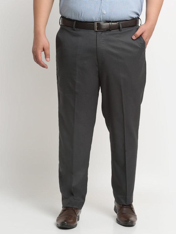 plusS Men Charcoal Mid Rise Cotton Formal Trousers