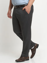 plusS Men Charcoal Mid Rise Cotton Formal Trousers