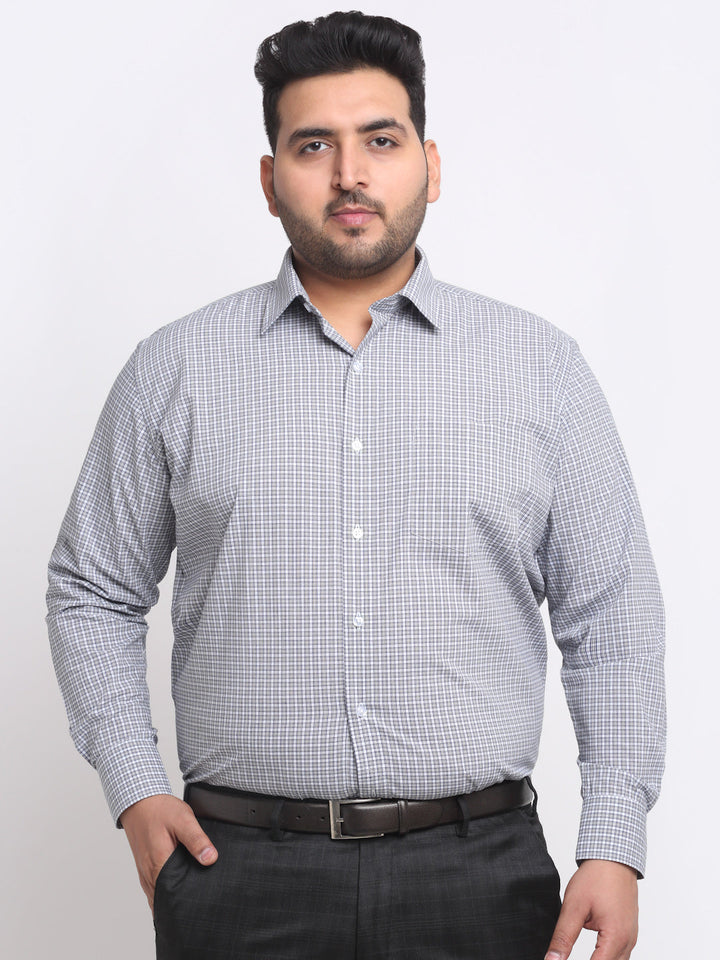 plusS Plus Size Grey Micro Checked Cotton Formal Shirt