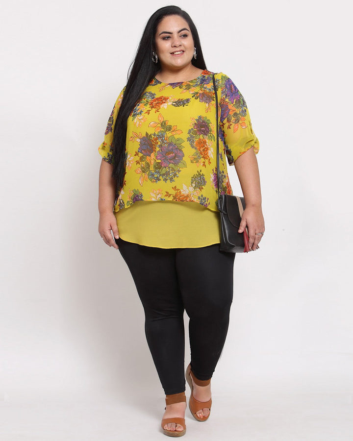 plusS Yellow Floral Regular Top