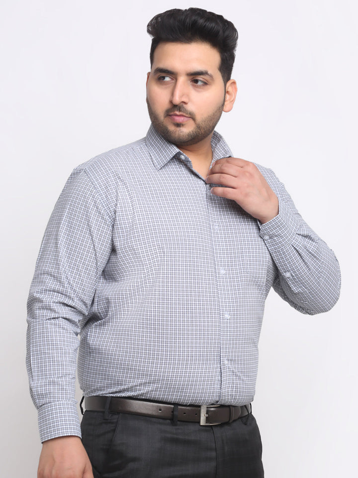 plusS Plus Size Grey Micro Checked Cotton Formal Shirt