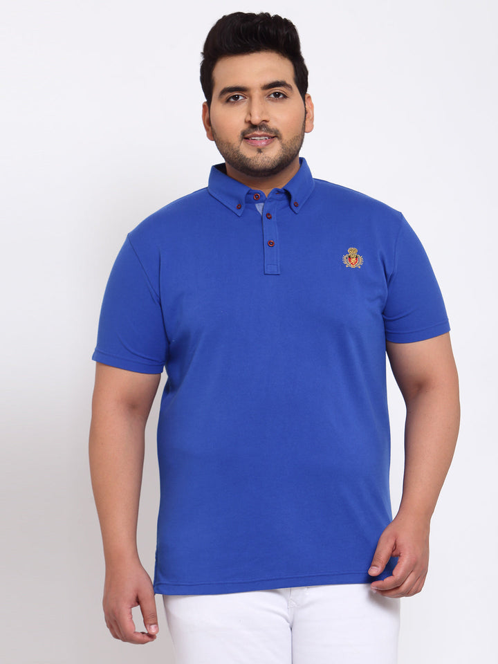 plusS Men Blue Polo Collar T-shirt