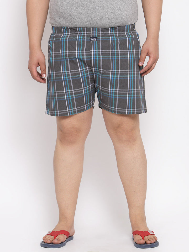 plusS Men Plus Size Grey  Blue Checked Pure Cotton Boxers MBX208E