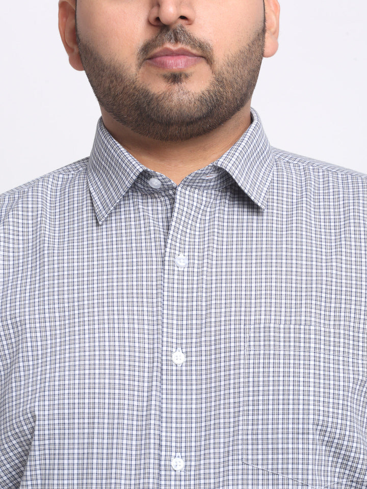 plusS Plus Size Grey Micro Checked Cotton Formal Shirt