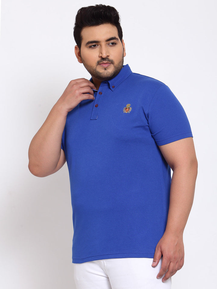 plusS Men Blue Polo Collar T-shirt