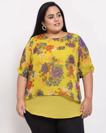 plusS Yellow Floral Regular Top