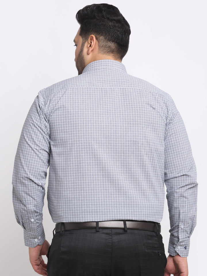 plusS Plus Size Grey Micro Checked Cotton Formal Shirt