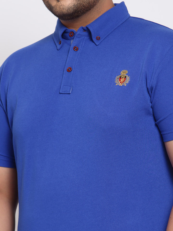 plusS Men Blue Polo Collar T-shirt