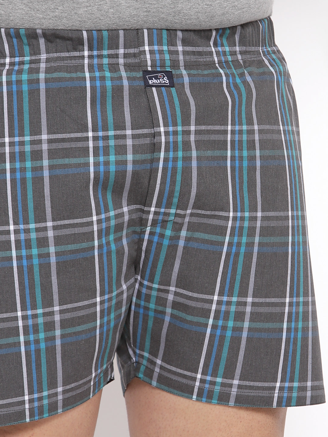 plusS Men Plus Size Grey  Blue Checked Pure Cotton Boxers MBX208E