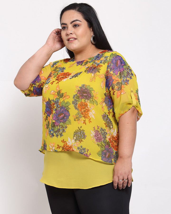 plusS Yellow Floral Regular Top