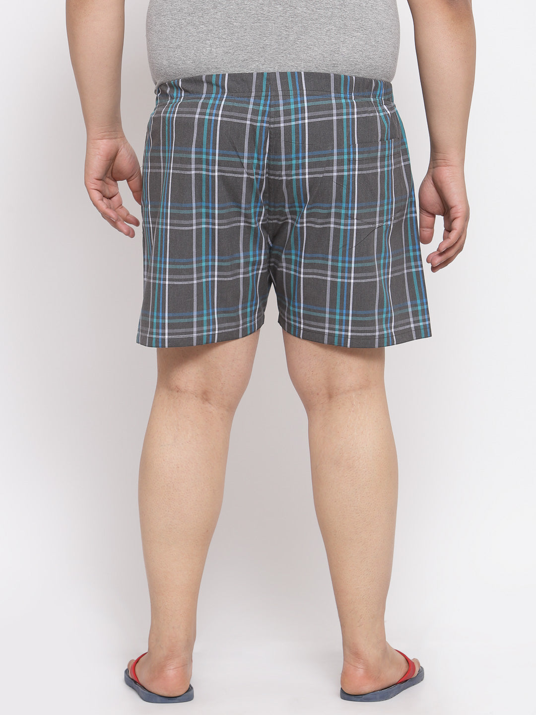 plusS Men Plus Size Grey  Blue Checked Pure Cotton Boxers MBX208E