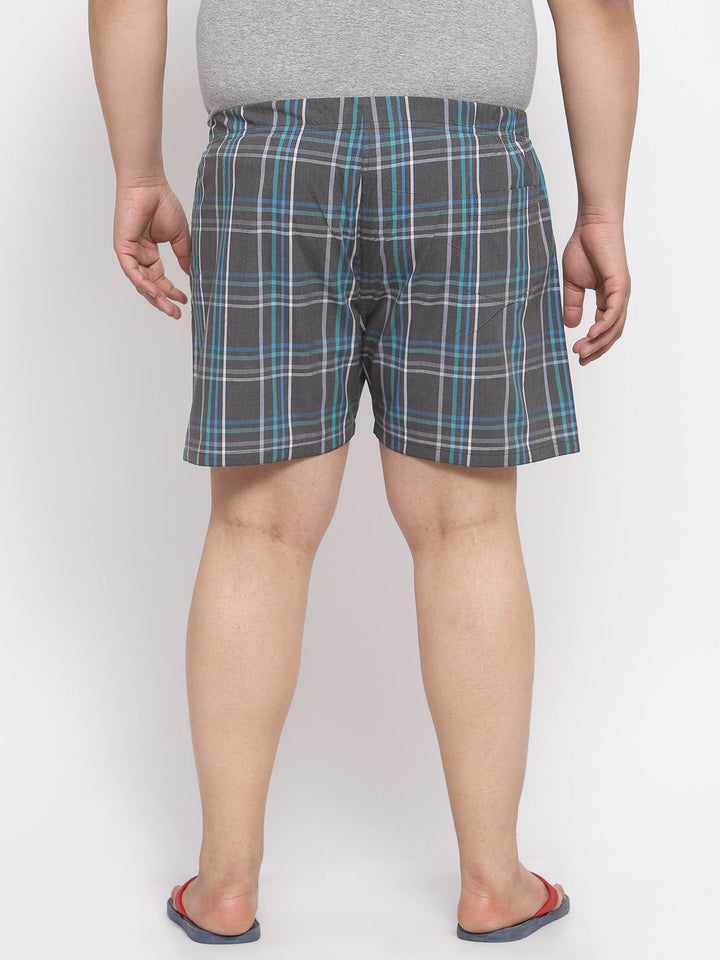 plusS Men Plus Size Grey  Blue Checked Pure Cotton Boxers MBX208E