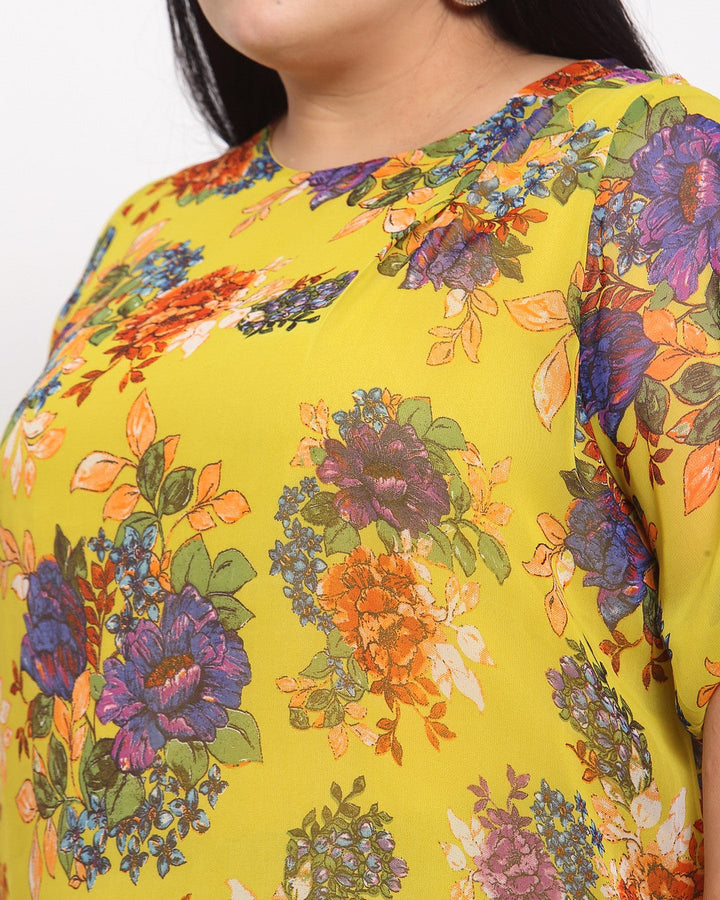 plusS Yellow Floral Regular Top