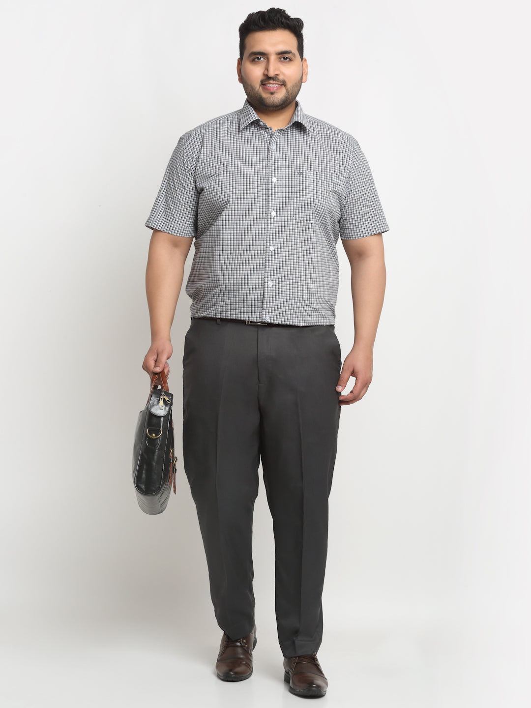 Plus Size  Black Micro Checked Opaque Casual Shirt