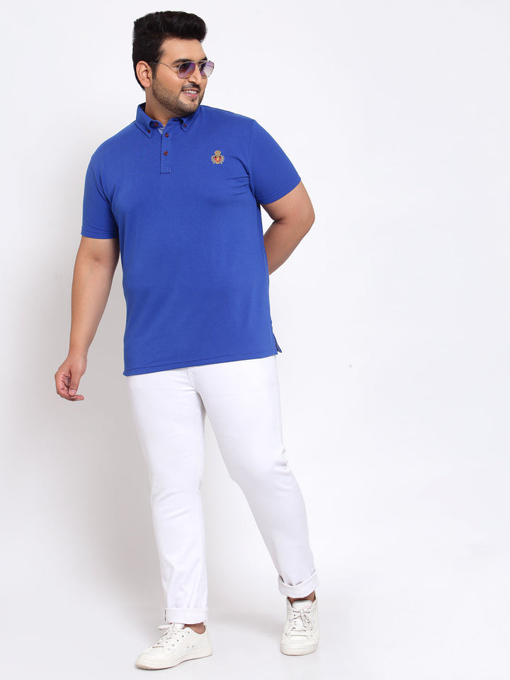 plusS Men Blue Polo Collar T-shirt