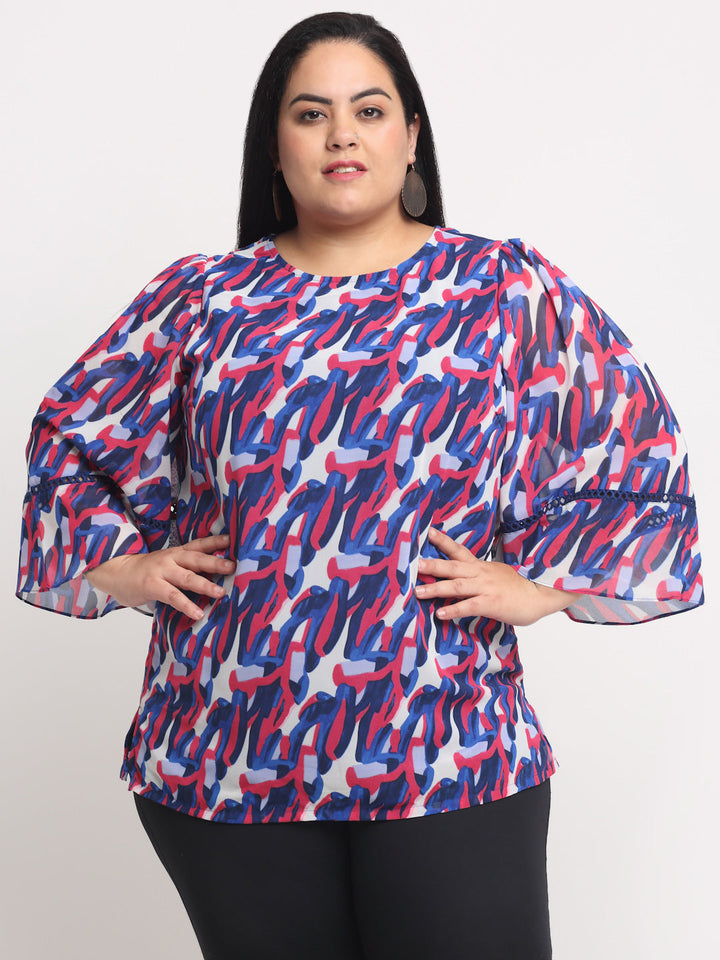 plusS Blue Plus Size Printed Top