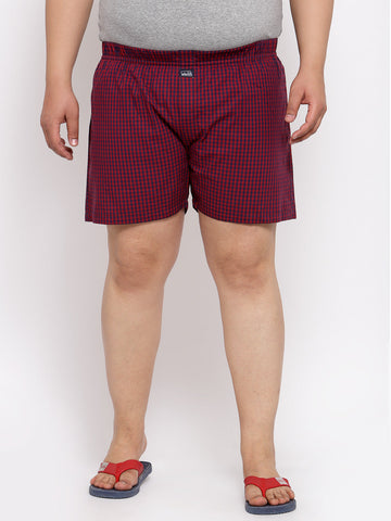 plusS Men Plus Size Maroon  Black Checked Pure Cotton Boxers MBX208E