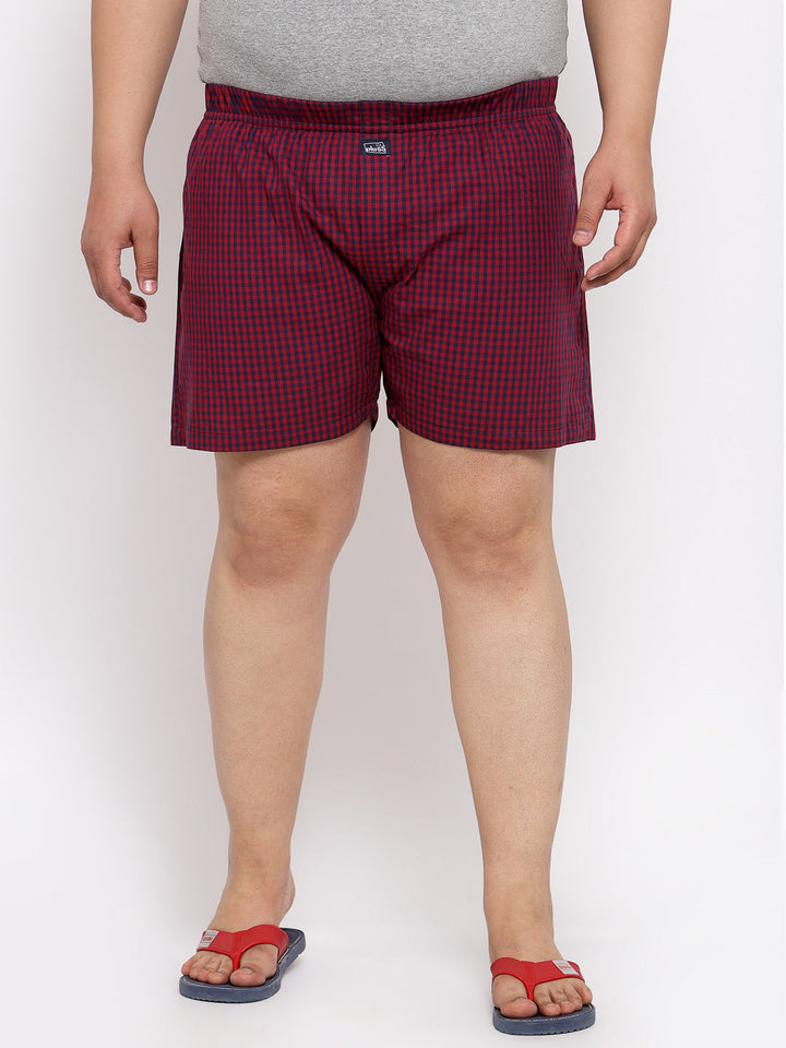 plusS Men Plus Size Maroon  Black Checked Pure Cotton Boxers MBX208E