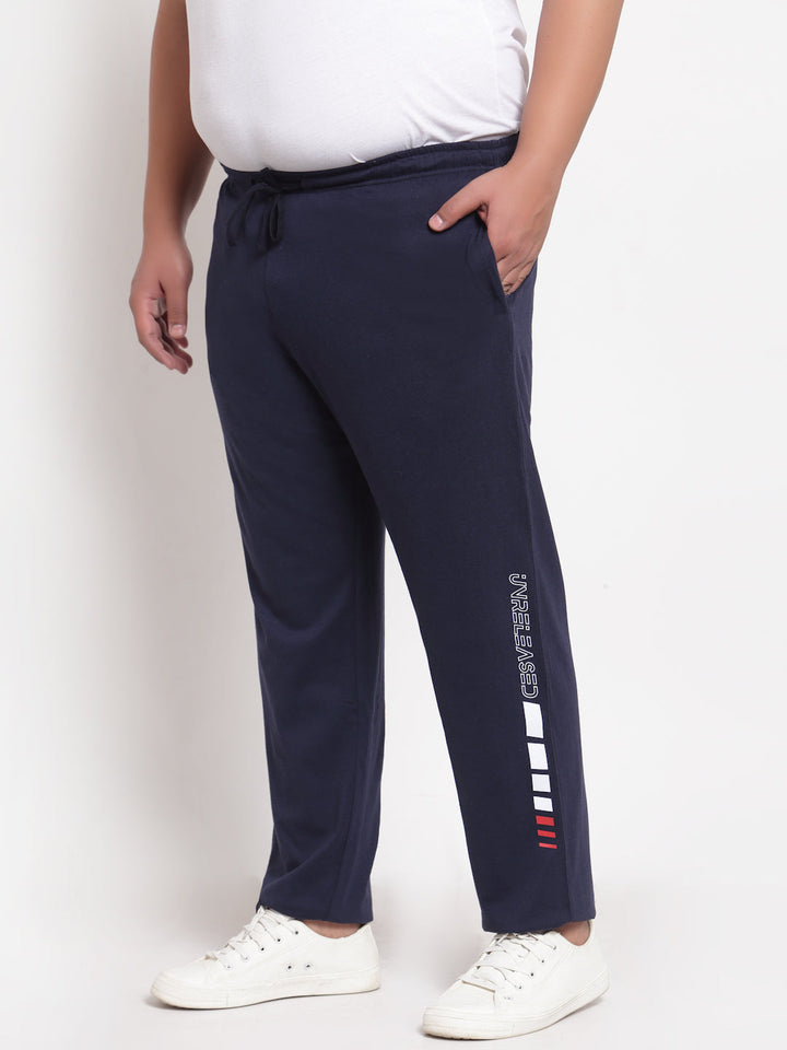 Men Navy Blue Solid Straight-Fit Cotton Track Pants