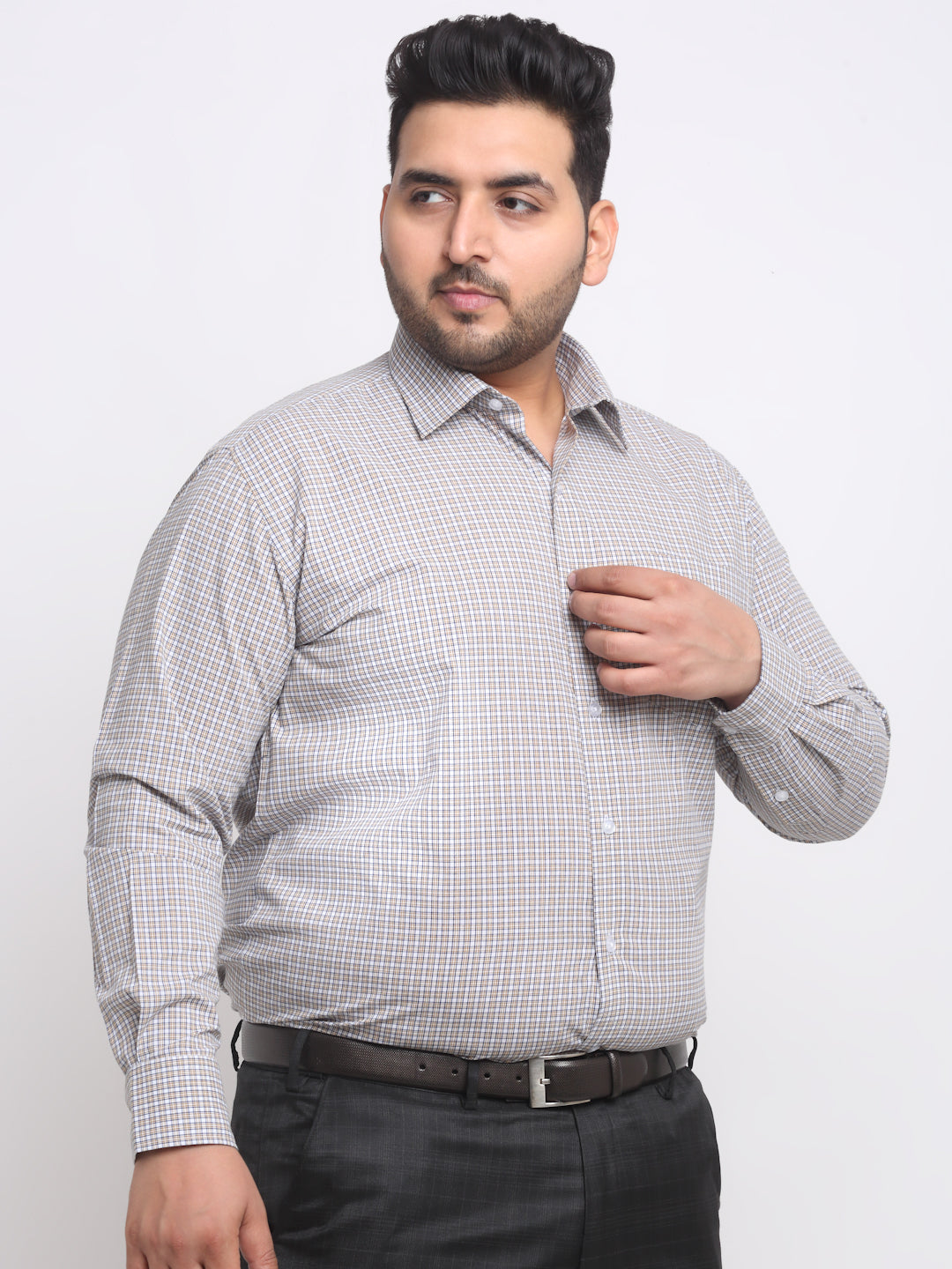 plusS Plus Size Grey Spread Collar Opaque Cotton Formal Shirt